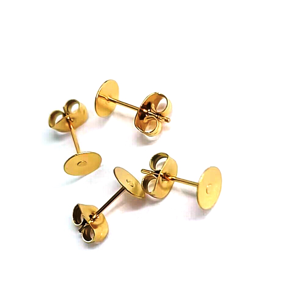 Brinco Aço Inox Base p/ Colagem dourada 4 mm (5 pares) IN-77